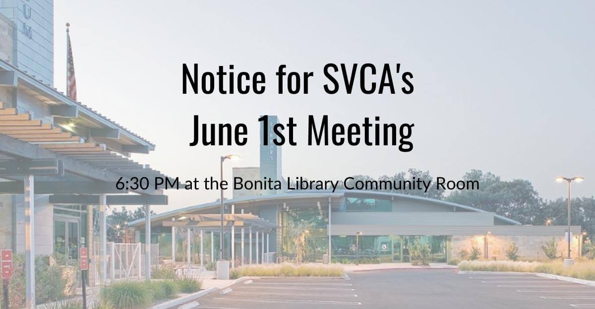 SVCA extends a personal invitation to join them for their upcoming June 1st meeting to discuss news and vote on community topics. Read more.
