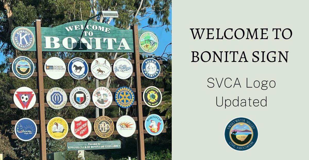 Sweetwater Valley Civic Association's new logo was recently installed on the Welcome to Bonita Sign located on Bonita Road! Learn more.